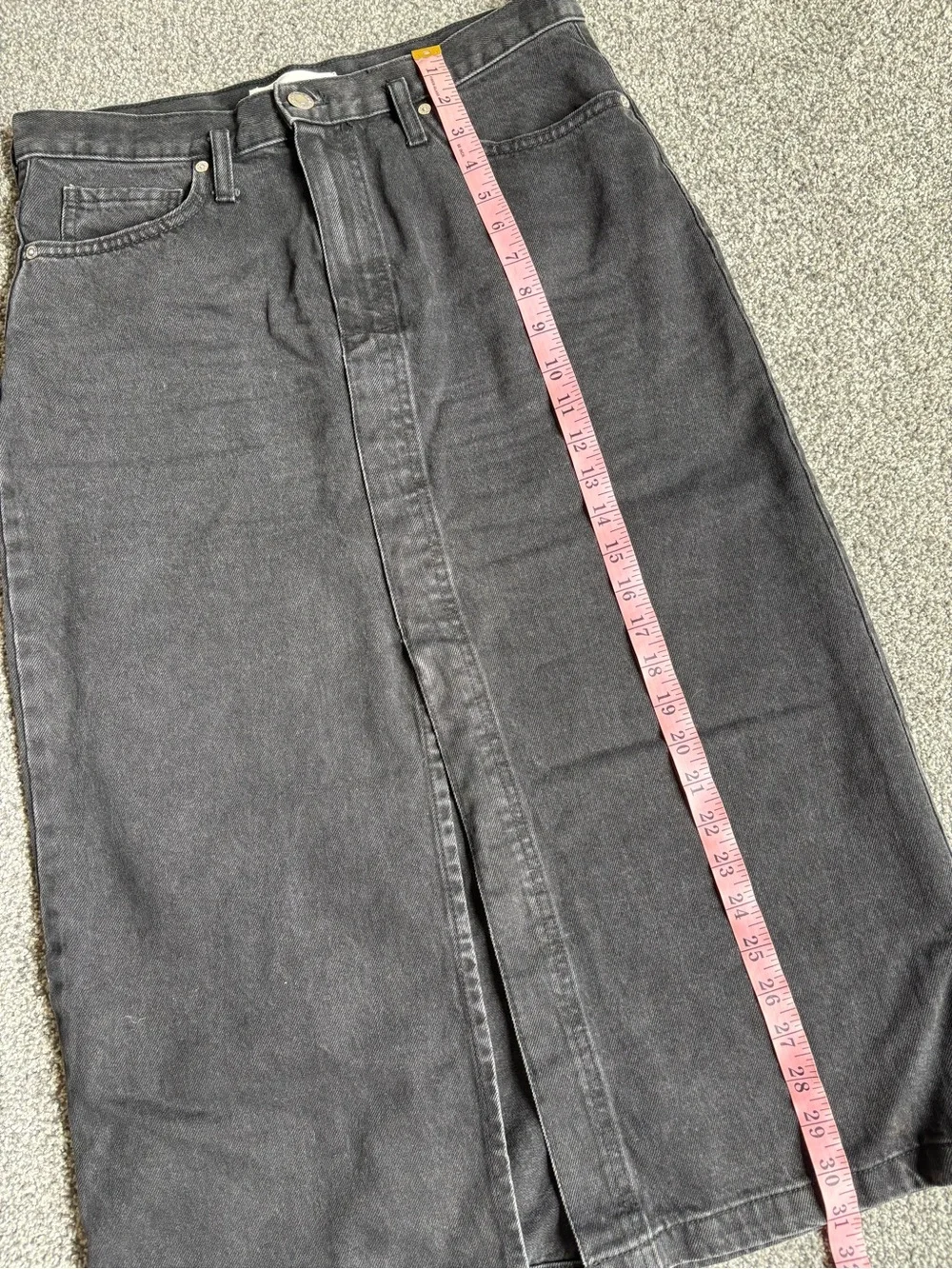 MNG Mango Black Denim Midi Skirt Front Slit Collegiate Academia Size Medium